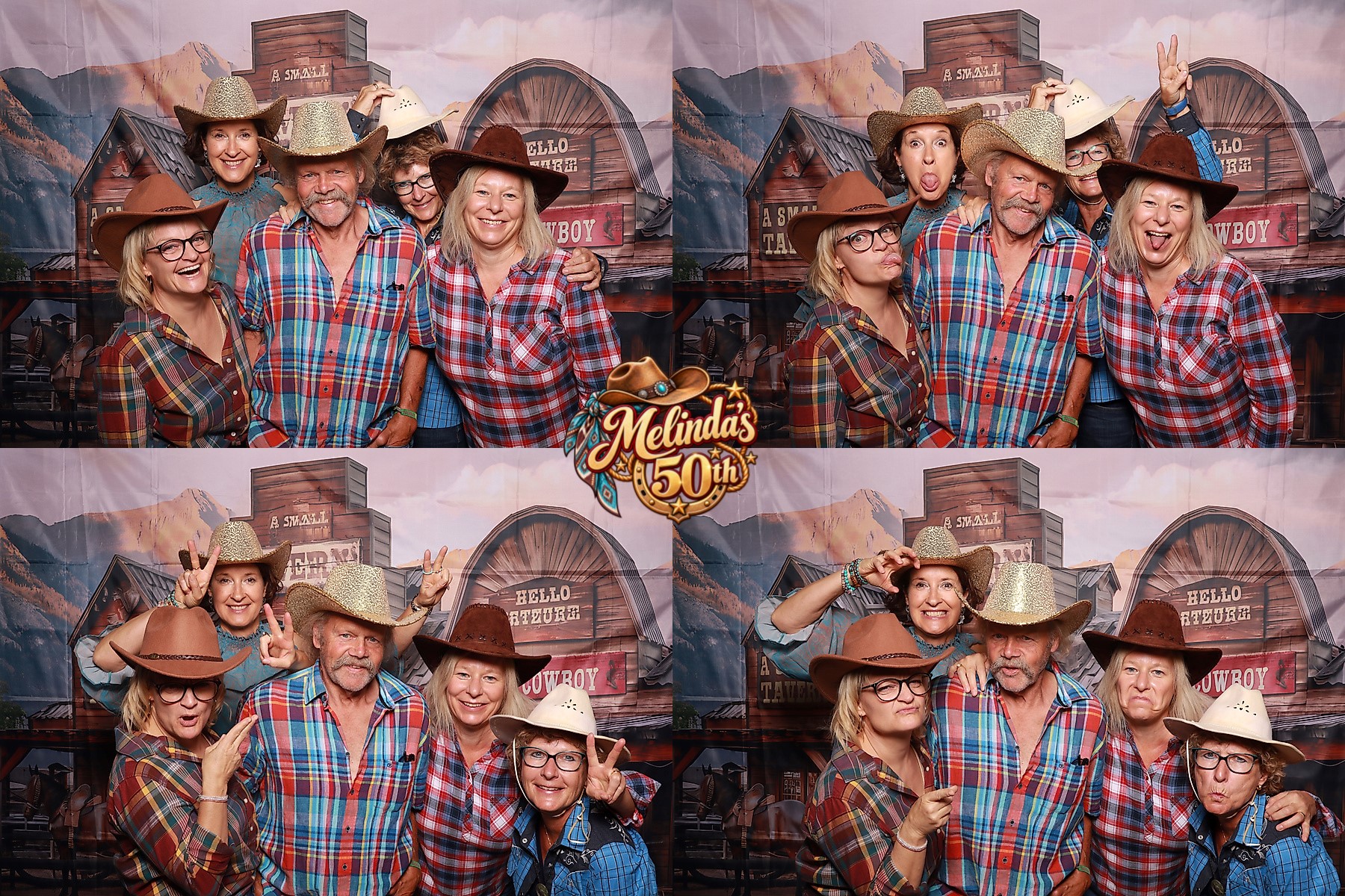 A 10×15 cm photo booth print with four pictures of a group and event branding